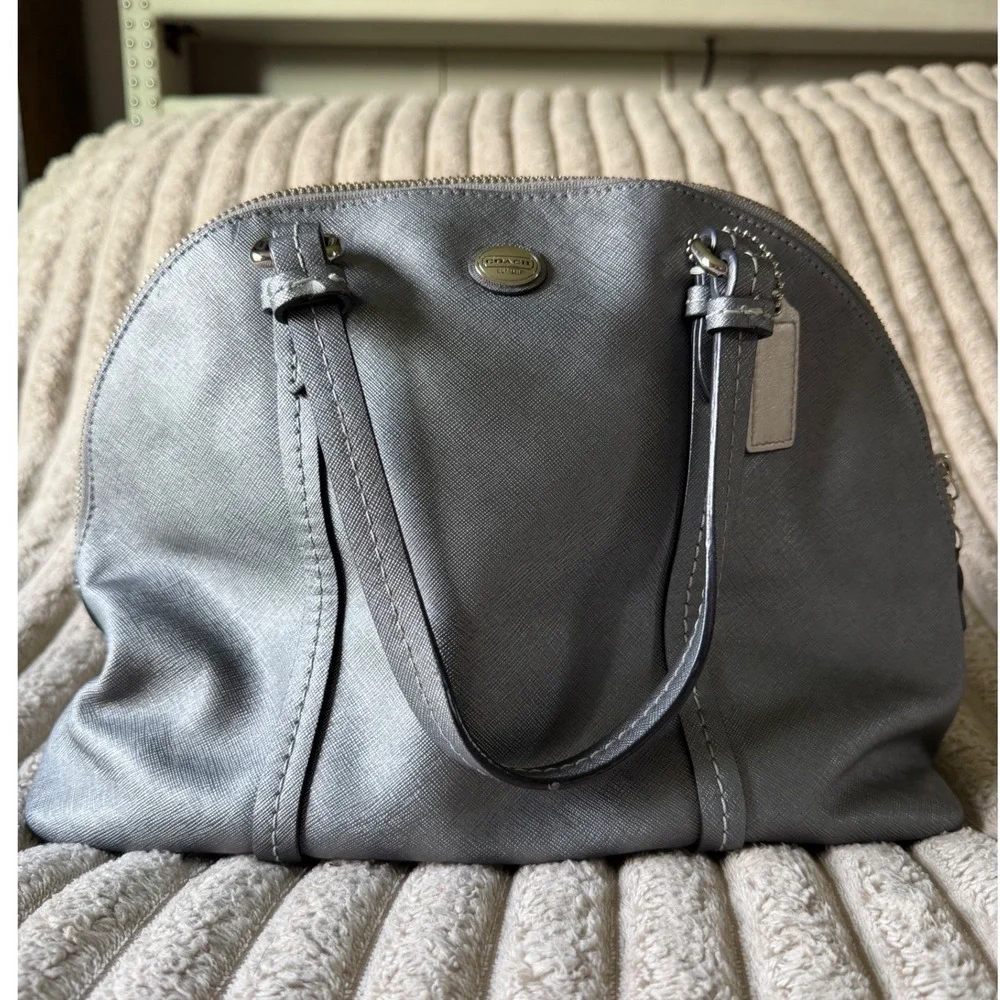 Coach Peyton Cora Domed Satchel Silver Metallic Leather Handbag F25671